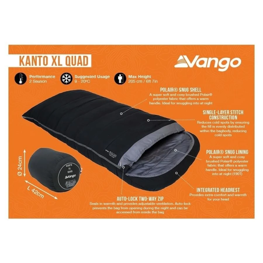 Vango Kanto XL Quad Deken Slaapzak Synthetisch Zwart 6 Vango Kanto XL Quad Deken Slaapzak Synthetisch Zwart - Afbeelding 4